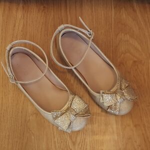 Gold Glitter Bow Dress Shoes